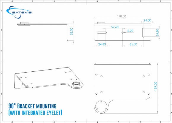 «Drawing 90° Bracket mounting (with integrated eyelet)»